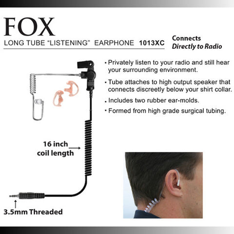 Fox 3.5mm Threaded Listen Only Earpiece with Coiled Acoustic Tube EP1013XC