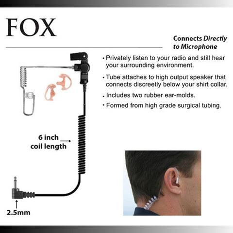 Fox 2.5mm Listen Only Earpiece with Coiled Acoustic Tube EP1069SC