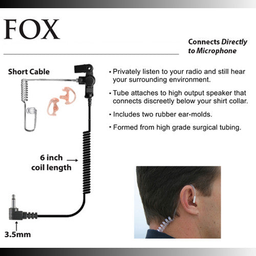 Fox Listen Only イヤーピース - 6インチ コイルケーブル - 2.5mm オーディオ L字型プラグ Fox Listen Only Earpiece, 2.5mm \u0026 3.5mm Right Angle Plugs - 10% Off